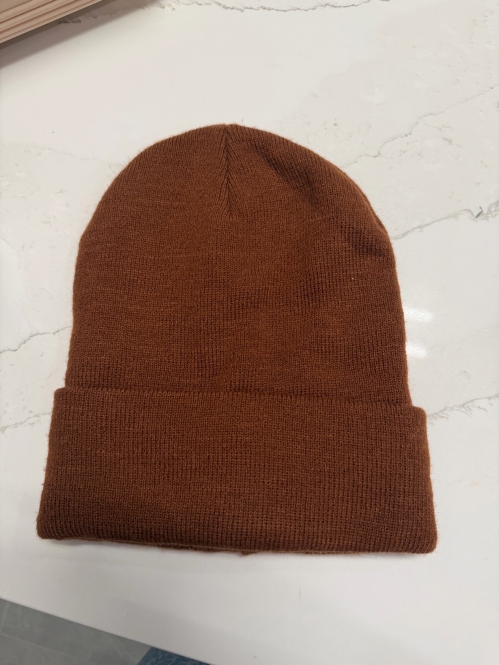 Men's Brown Knit Beanie Hat - Classic Cuffed Winter Cap